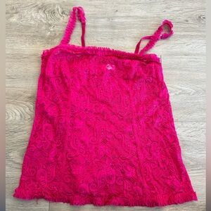 Arianne Vibrant Pink Lace Tank Top With Ruffle Straps